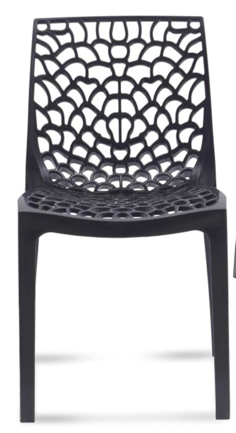Anmol كرسي أنمول ويب دريم الأسود الفاخر من البلاستيك لمكتب المنزل وغرفة المعيشة كرسي بلاستيكي غير لامع خارجي كراسي فناء للشرفة مجموعة من 2 كرسي باللون الأسود - Image 3