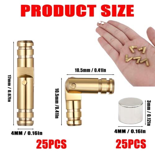 MEILLYOCEAN Brass Hidden Hinges Set, 25 Cylinder Hinges (4x17mm) with 25 Magnets (4x3mm), 270 Degree Folding,for Mini Jewelry Box, Music Box, DIY Woodworking Projects - Image 2