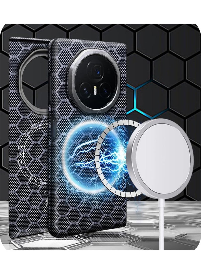 General Case for Honor Magic V3 (2024),Honeycomb Texture Kevlar Aramid Fiber Magnetic Phone Case,Compatible with Car Mount & Wireless Charging,Ultra-thin Protective Hard Cover  - Image 3