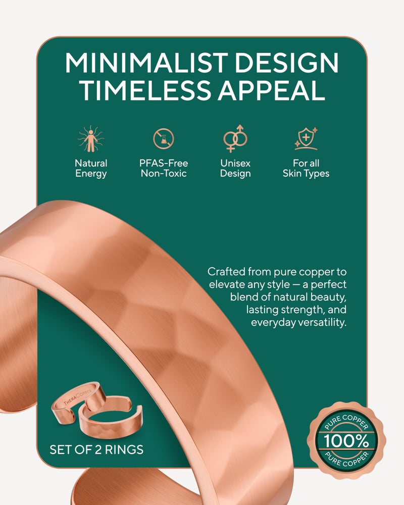 TheraCopper Pure Copper Rings for Women & Men (2-Pack) â€” 100% Pure Copper Ring â€” Raw, Solid & Uncoated Authentic Handmade Open-End Adjustable Ayurvedic Jewelry Rings (6mm Hammered) - Image 4