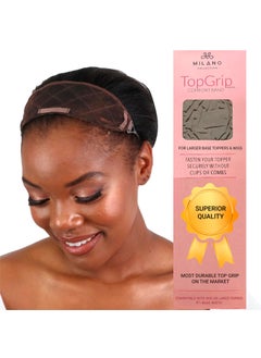 MILANO COLLECTION MILANO COLLECTION Glueless Top Grip for Hair Topper & Wiglets, Adjustable Translucent Strap with Side Openings, Top Headband for Your Wig or Topper, Includes Clips, Brown, Large 