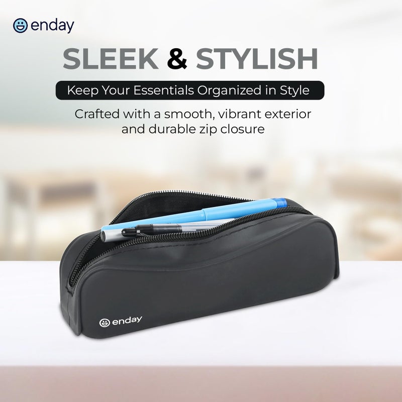 Enday Black Silicon Pencil Case, Silicon Pencil Pouch Aesthetic, Portable Small Pencil Case For Office & School Supplies, Pen Case for Girls Women Makeup Pouch - Image 5