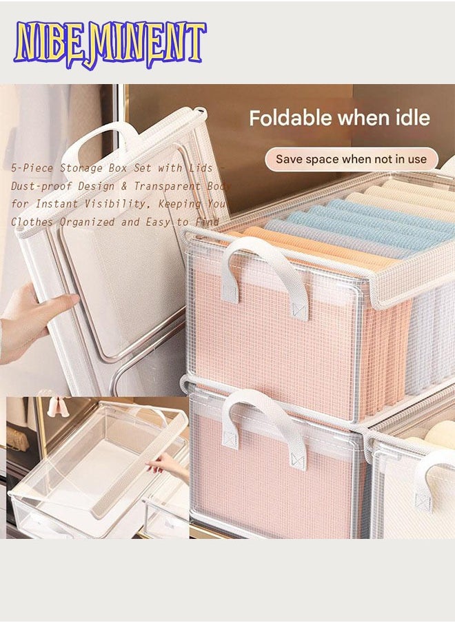 NIBEMINENT 26L (47x28x20cm) 5PCS PVC Storage Box Saudi – Clear Wardrobe Organizer with Lids, Heavy-Duty Steel Frame for Hijab, Clothes & Toys (Stackable, Space-Saving)  - Image 1