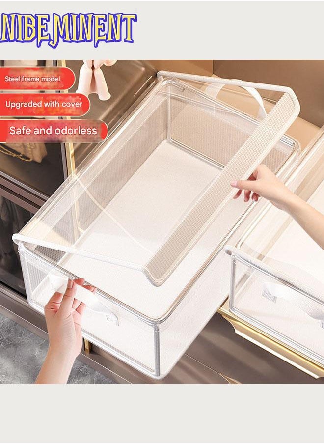 NIBEMINENT 26L (47x28x20cm) 5PCS PVC Storage Box Saudi – Clear Wardrobe Organizer with Lids, Heavy-Duty Steel Frame for Hijab, Clothes & Toys (Stackable, Space-Saving)  - Image 2