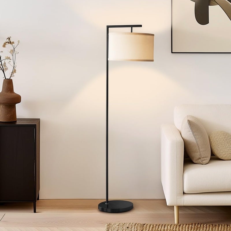 Brightech Montage Modern Floor Lamp - LED Standing Lamp with Tan Shade for Living Rooms & Offices - Bedroom Reading Light - Tall Corner Pole Lamp for Contemporary Home Decor - Black - Image 2