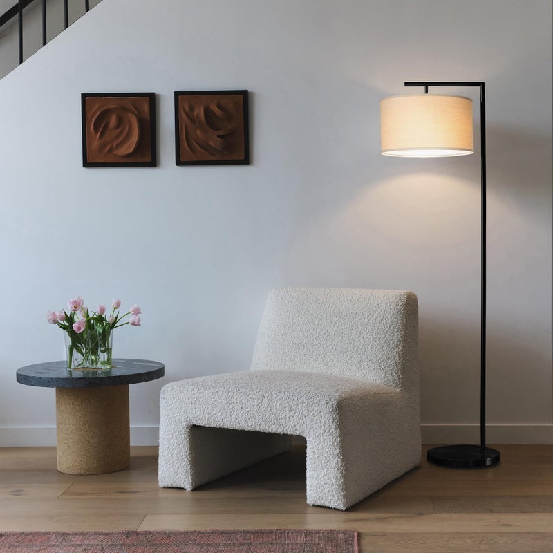 Brightech Montage Modern Floor Lamp - LED Standing Lamp with Tan Shade for Living Rooms & Offices - Bedroom Reading Light - Tall Corner Pole Lamp for Contemporary Home Decor - Black - Image 4
