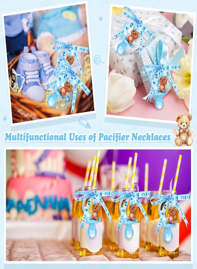 Coume 36 Pcs Baby Shower Pacifiers Necklace Bear Bottle Acrylic Baby Pacifiers Charm Necklace for Guests Gender Reveal Party Favors Prize Table Scatter(Boy,Blue) - Image 5