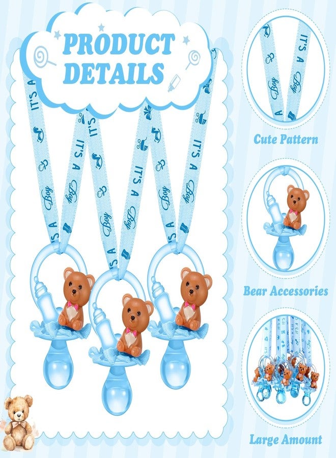 Coume 36 Pcs Baby Shower Pacifiers Necklace Bear Bottle Acrylic Baby Pacifiers Charm Necklace for Guests Gender Reveal Party Favors Prize Table Scatter(Boy,Blue) - Image 2