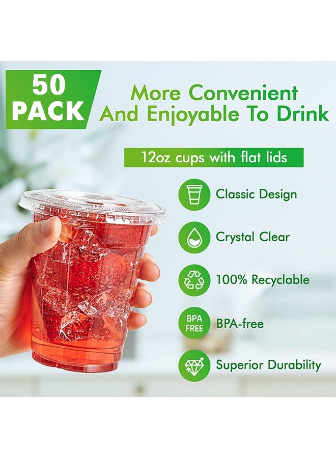 يلا جوي عبوة من ٥٠ كوبًا بلاستيكيًا، سعة ١٢ أونصة، مع أغطية وقشات، أكواب قهوة مثلجة بأغطية، أكواب شفافة للاستخدام مرة واحدة مع أغطية - للقهوة المثلجة، العصائر، الميلك شيك، والمشروبات الباردة. - Image 2