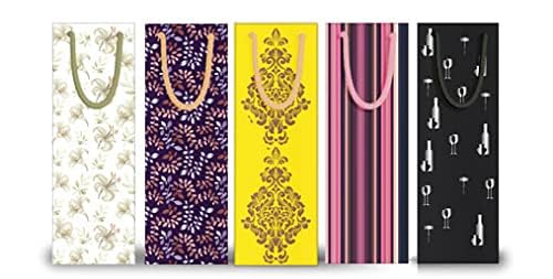 Dovetail Wine & Bottle Gifting Paper Carry Bags, Gifting For All Occasions, Parties - Diwali, Christmas, Anniversaries. House Warming, Size 13.5X5 Inchs, 250 GSM Art Card, 1 Bags Each of 5 Designs - Image 1
