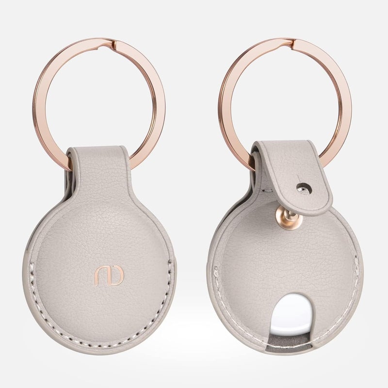 Nereides Full Protective PU Leather AirTag Keyring Holder - Anti-Scratch Case for Apple AirTag (Khaki) - Image 2
