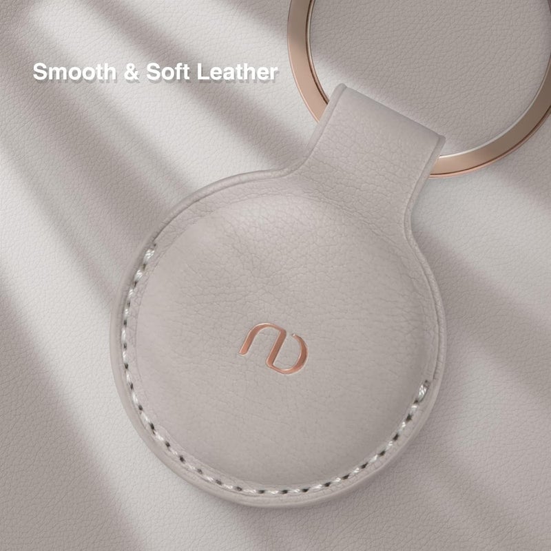Nereides Full Protective PU Leather AirTag Keyring Holder - Anti-Scratch Case for Apple AirTag (Khaki) - Image 4