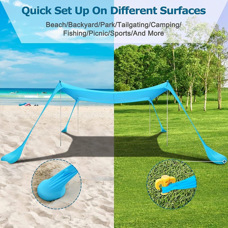 COMMOUDS Beach Tent Sun Shelter - UPF50+ Pop Up Beach Canopy with Sandbags & Sand Shovel & Windproof Poles, Portable Sun Shade for Beach, Camping, Picnics, Backyard (7x7FT) - Image 4
