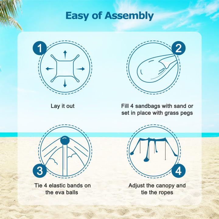 COMMOUDS Beach Tent Sun Shelter - UPF50+ Pop Up Beach Canopy with Sandbags & Sand Shovel & Windproof Poles, Portable Sun Shade for Beach, Camping, Picnics, Backyard (7x7FT) - Image 5