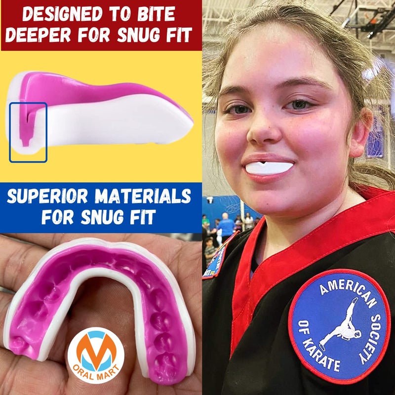 Oral Mart حارس الفم للشباب من أورال مارت باللونين الأبيض والوردي للأطفال - حارس فم للشباب للكاراتيه، كرة القدم الأمريكية، فنون القتال، التايكوندو، الملاكمة، كرة القدم، الرجبي، BJJ، موياي تاي، كرة القدم، الهوكي - Image 5