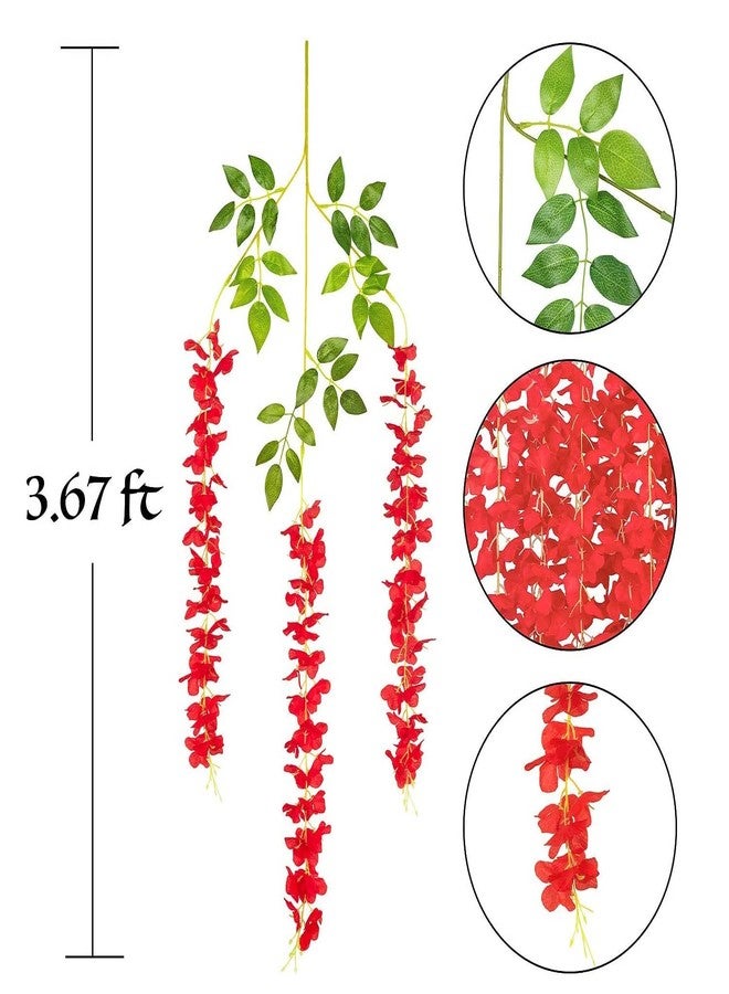 SAI PRASEEDA Water Proof Hanging Artificial Wisteria Flower Strings_Pack of 12_Red Color_110 Cms_for Wedding_Party_Home_Ceiling_Balcony_Office_Wall Decor WF11 - Image 3