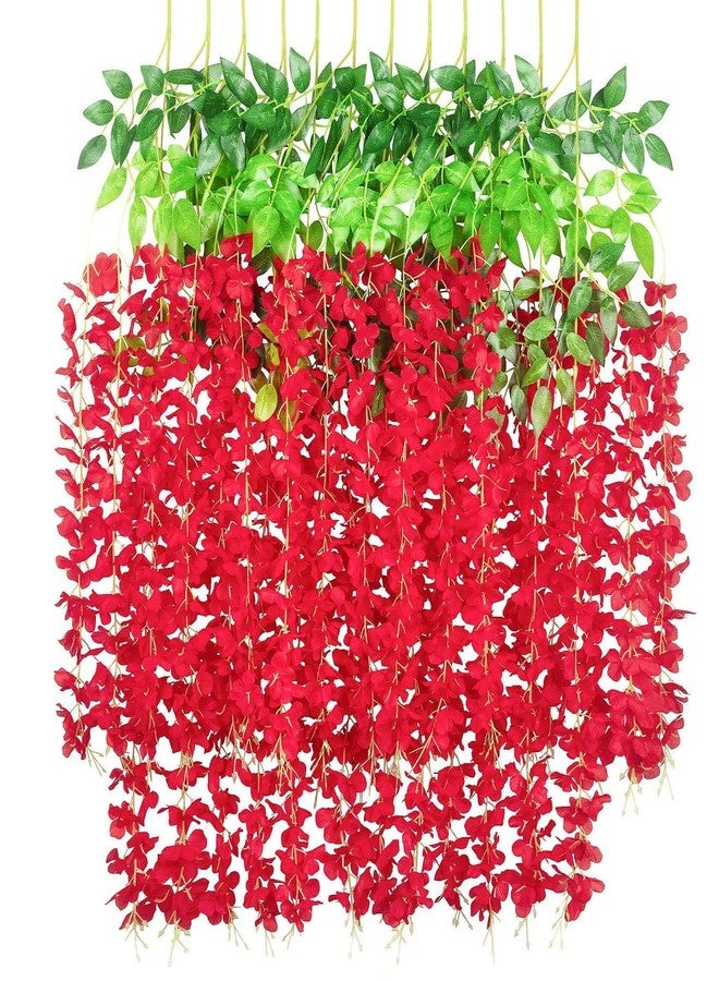 SAI PRASEEDA Water Proof Hanging Artificial Wisteria Flower Strings_Pack of 12_Red Color_110 Cms_for Wedding_Party_Home_Ceiling_Balcony_Office_Wall Decor WF11 - Image 2