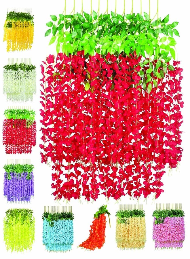 SAI PRASEEDA Water Proof Hanging Artificial Wisteria Flower Strings_Pack of 12_Red Color_110 Cms_for Wedding_Party_Home_Ceiling_Balcony_Office_Wall Decor WF11 - Image 1