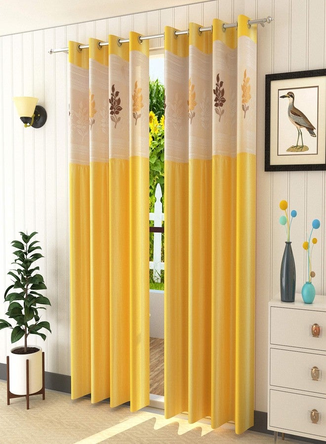 LaVichitra 2 Piece Premium Door Curtain with Floral Net - 7ft, Yellow - Image 1