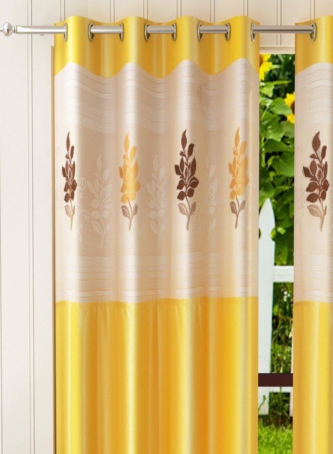 LaVichitra 2 Piece Premium Door Curtain with Floral Net - 7ft, Yellow - Image 2