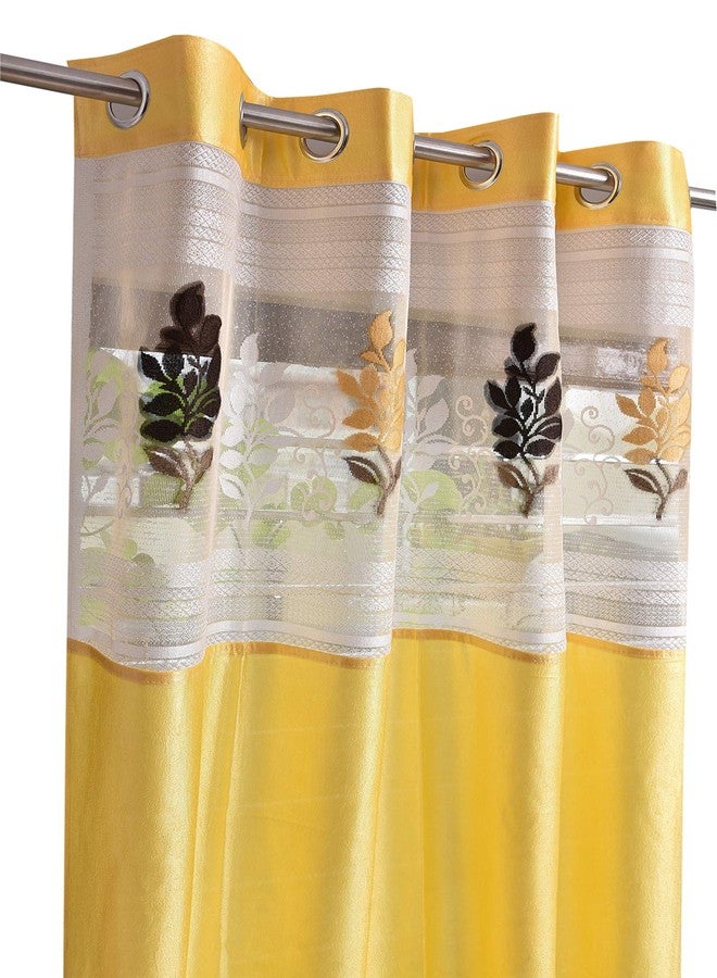 LaVichitra 2 Piece Premium Door Curtain with Floral Net - 7ft, Yellow - Image 4