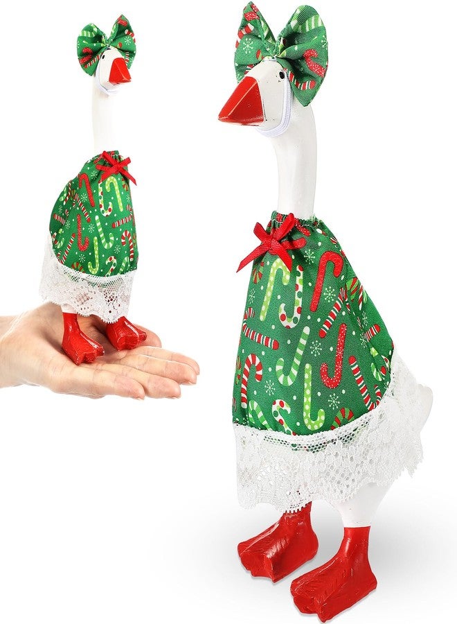 Sunnymove 1 Set Christmas Mini Desk Goose Outfit Magnetic Silly Goose 7 Inch Statue Candy Cane Costume Skirts and Bow Headband for Christmas Keychain Table Desk Key Holder Decoration - Image 1