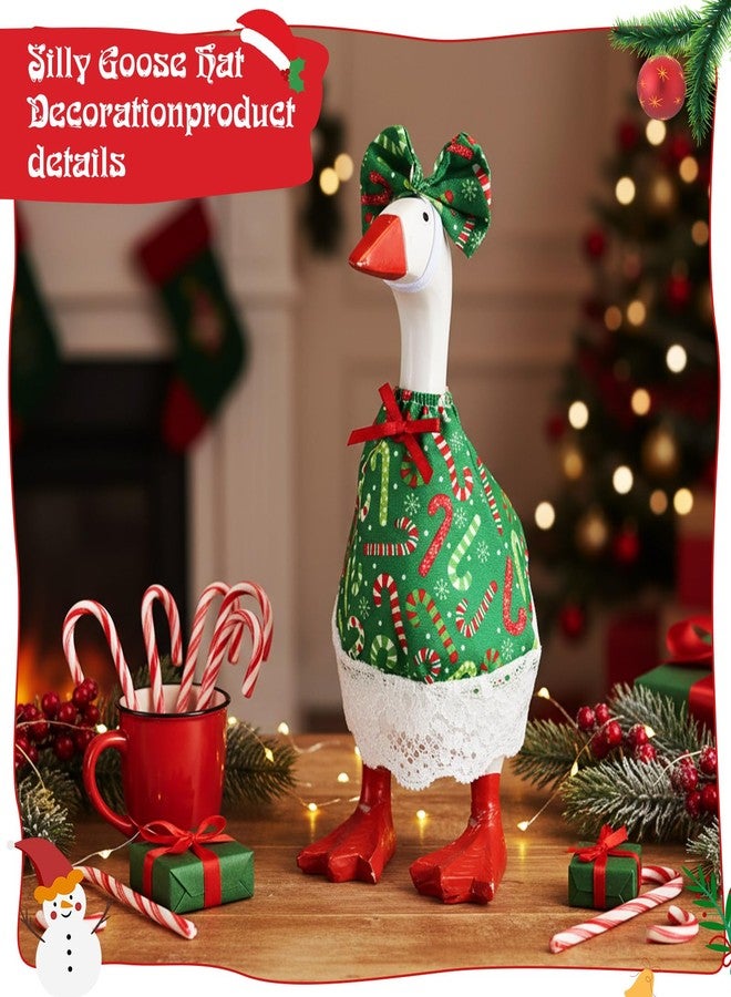 Sunnymove 1 Set Christmas Mini Desk Goose Outfit Magnetic Silly Goose 7 Inch Statue Candy Cane Costume Skirts and Bow Headband for Christmas Keychain Table Desk Key Holder Decoration - Image 4