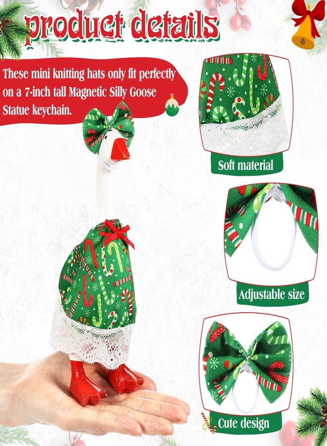 Sunnymove 1 Set Christmas Mini Desk Goose Outfit Magnetic Silly Goose 7 Inch Statue Candy Cane Costume Skirts and Bow Headband for Christmas Keychain Table Desk Key Holder Decoration - Image 3