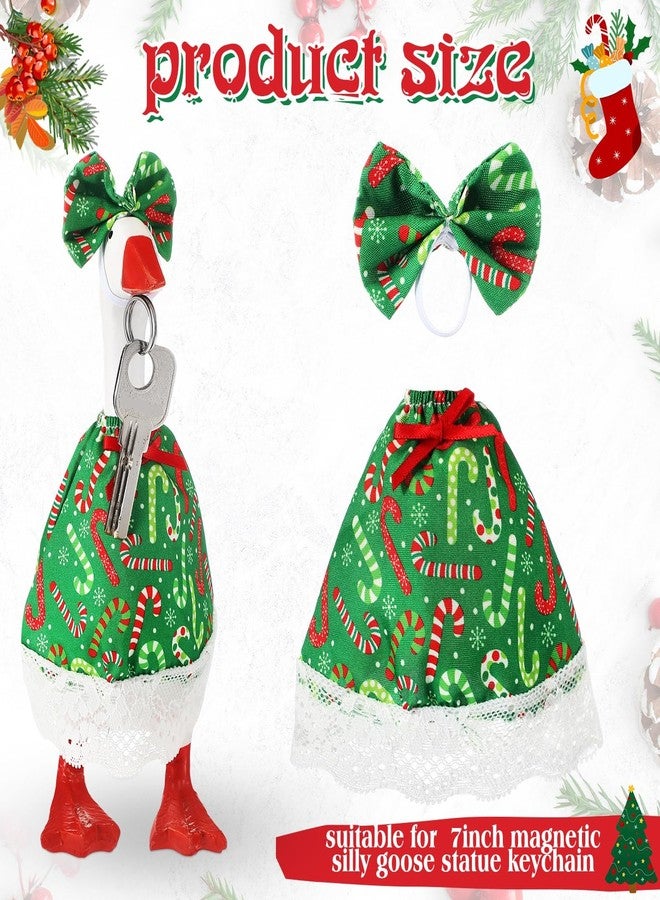 Sunnymove 1 Set Christmas Mini Desk Goose Outfit Magnetic Silly Goose 7 Inch Statue Candy Cane Costume Skirts and Bow Headband for Christmas Keychain Table Desk Key Holder Decoration - Image 2