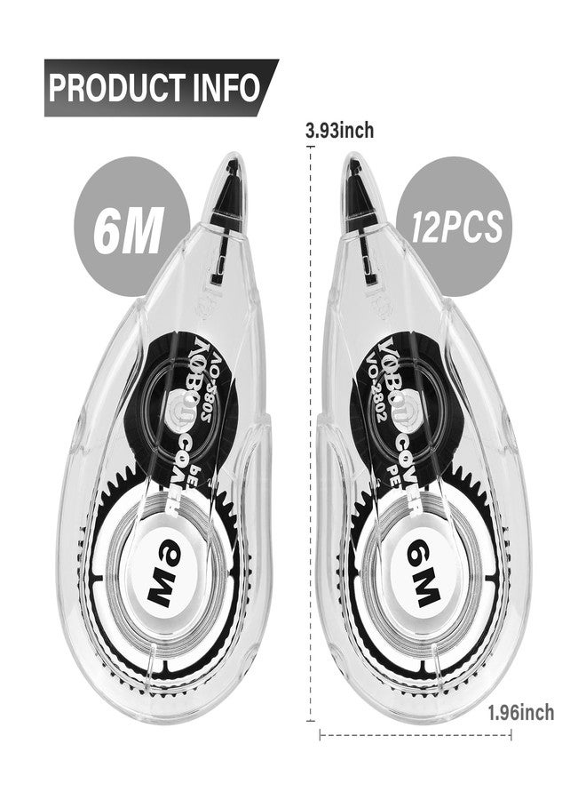 Vobou Correction Tape Dispenser, Easy To Use Applicator for Instant Corrections, For school, Office (White, 12pack, 6M/256, Tape Width 0.2in) - Image 2