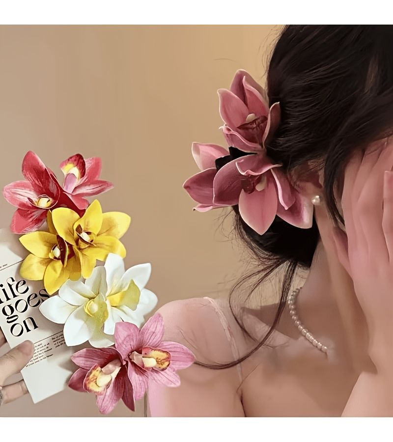 Assorted 4 Pieces Cymbidium Orchid Hair Clips Summer Vibe Party Accessories - Image 5