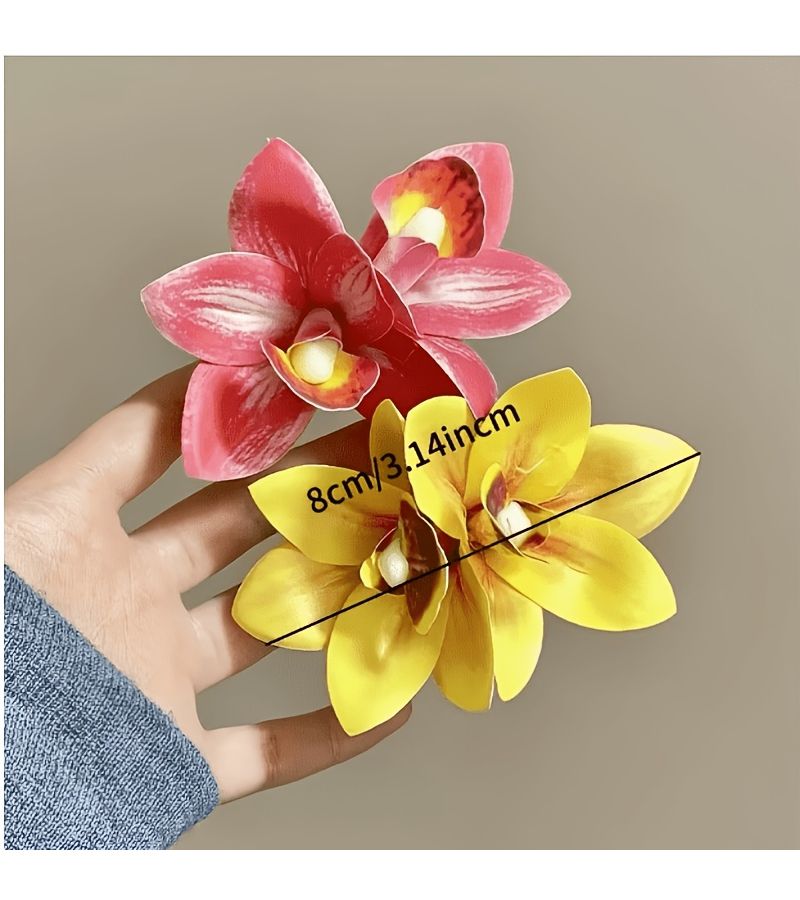 Assorted 4 Pieces Cymbidium Orchid Hair Clips Summer Vibe Party Accessories - Image 4