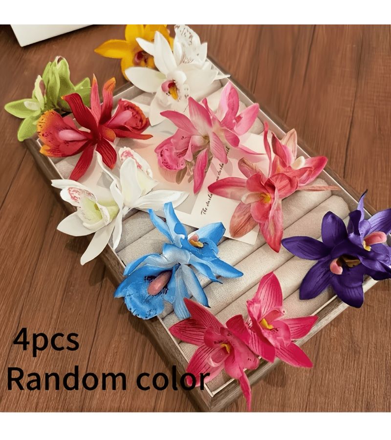 Assorted 4 Pieces Cymbidium Orchid Hair Clips Summer Vibe Party Accessories - Image 3