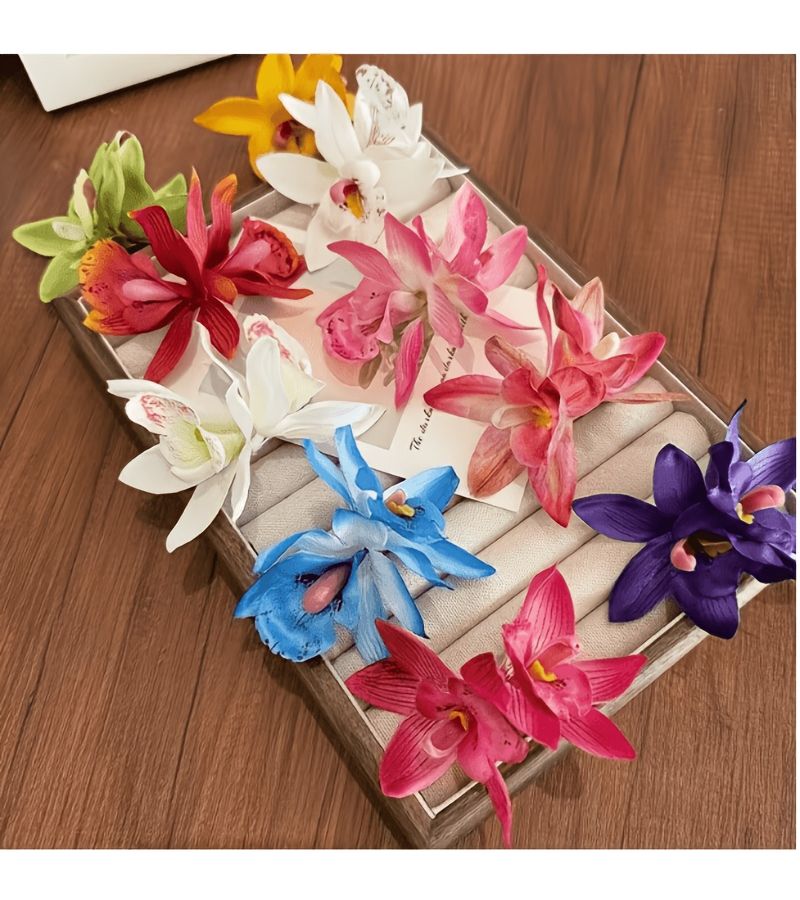Assorted 4 Pieces Cymbidium Orchid Hair Clips Summer Vibe Party Accessories - Image 2