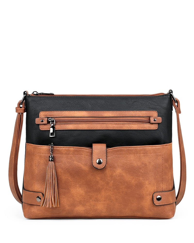 FADEON Large Crossbody Bags Purses for Women Crossbody Bag, Designer Leather Cross Body Purse Multi Pocket Shoulder Bag Black - Image 1