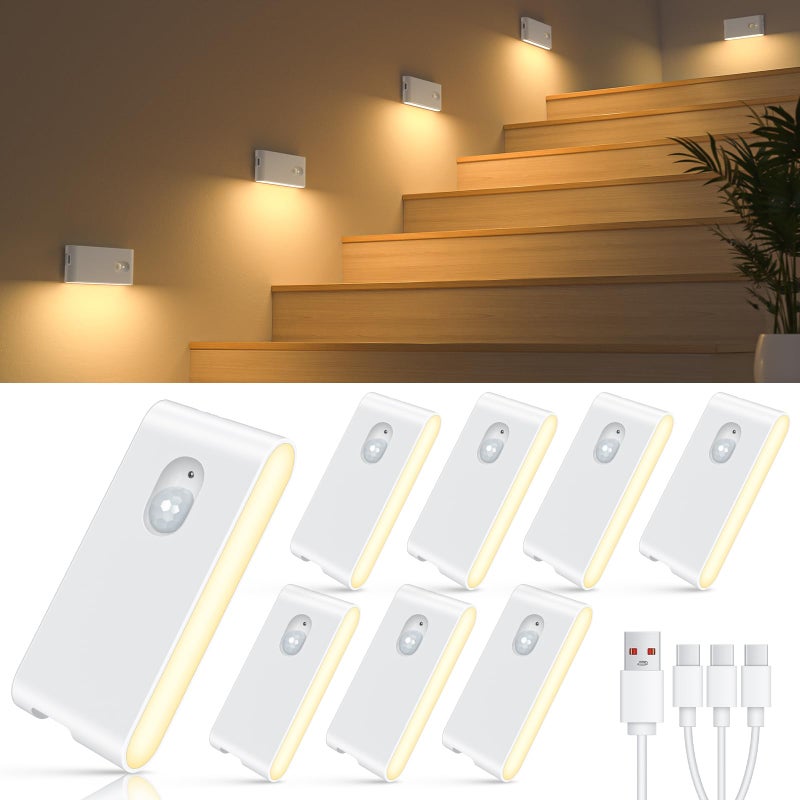 WILLED Rechargeable Night Lights Warm White Motion Sensor Night Lights Wireless Stair Lights Indoor for Stairway Hallway Kitchen Closet Cabinet Bedroom Kids Room8Pack - Image 2