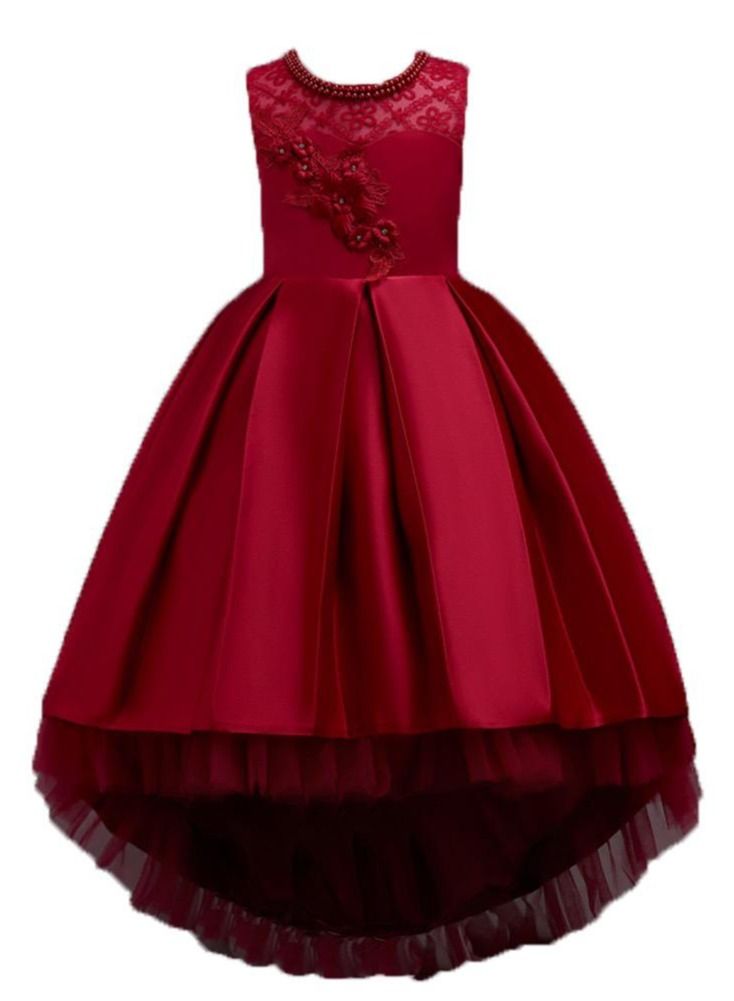 Best Gift Fashion Children's Long Tail Lace Flower Beading Princess Dress Girl Performance Elegant Party Birthday Evening Lady Dresses - Image 1