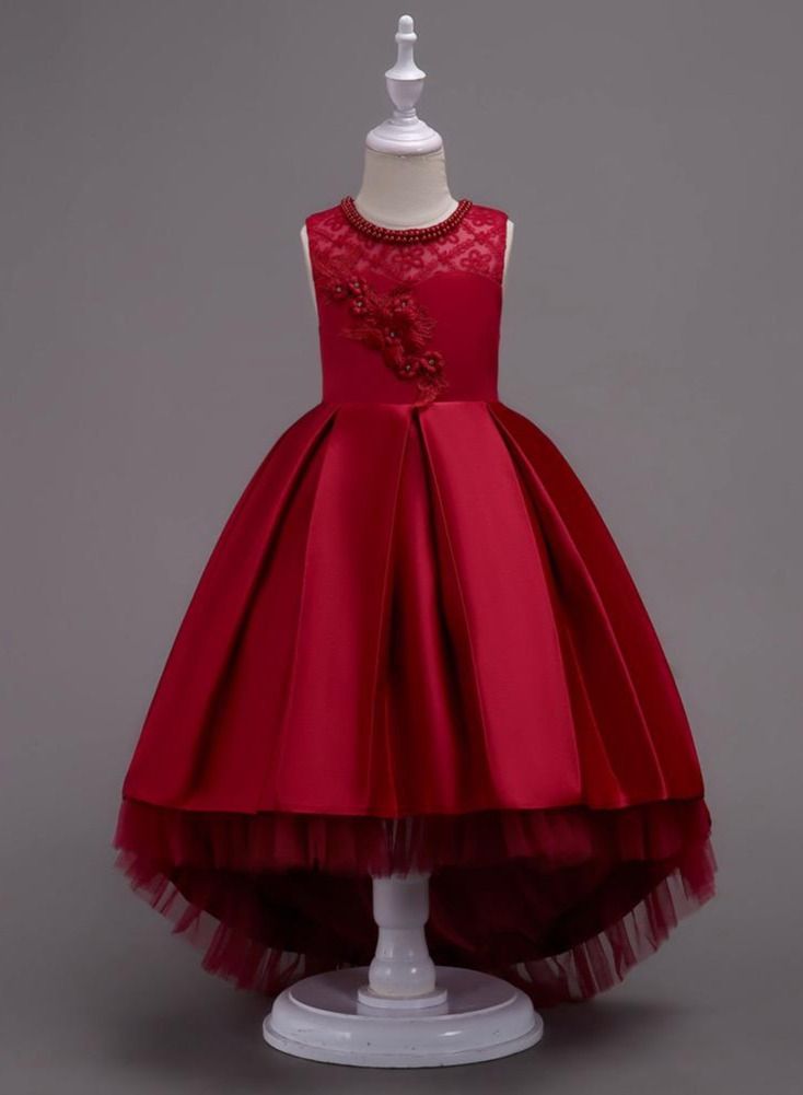Best Gift Fashion Children's Long Tail Lace Flower Beading Princess Dress Girl Performance Elegant Party Birthday Evening Lady Dresses - Image 2