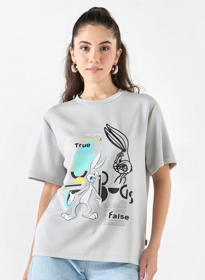 SP Characters Bugs Bunny Print Crew Neck T-shirt with Short Sleeves - Image 1