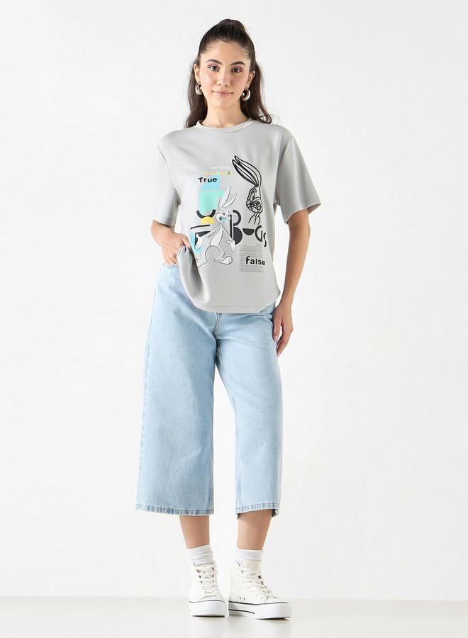 SP Characters Bugs Bunny Print Crew Neck T-shirt with Short Sleeves - Image 2