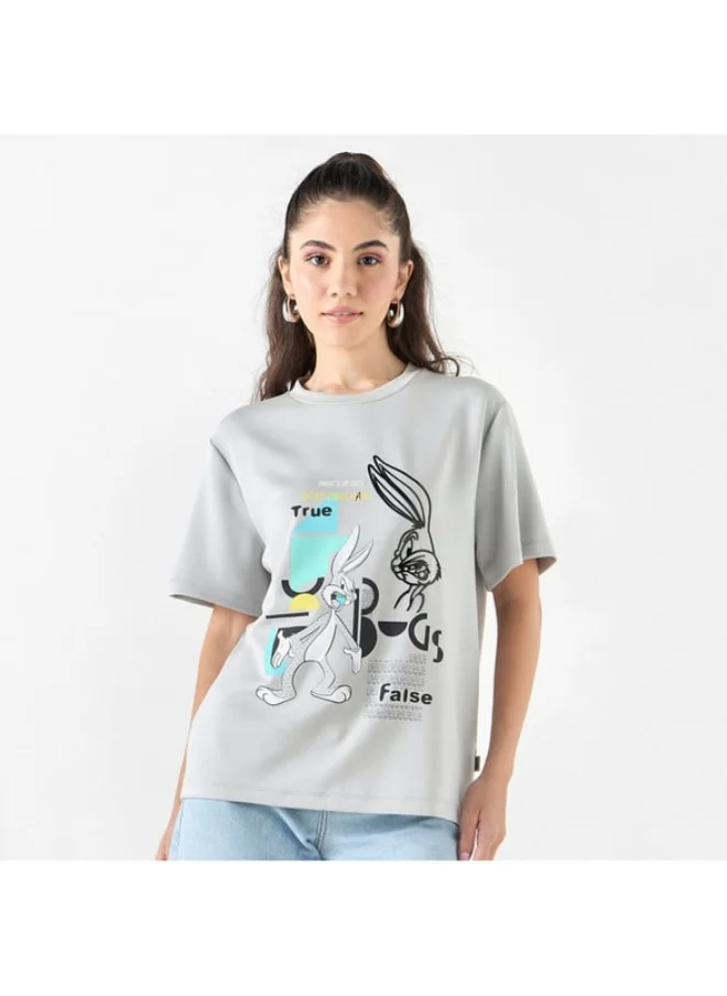 SP Characters Bugs Bunny Print Crew Neck T-shirt with Short Sleeves