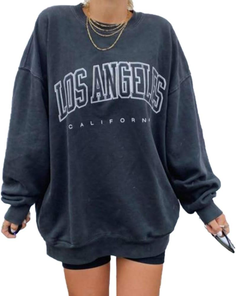 Langwyqu Women's Oversized Sweatshirt Los Angeles California Crewneck Long Sleeve Casual Loose Pullover Tops - Image 1