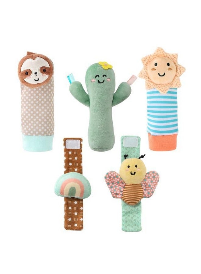 The Peanut Shell The Peanutshell Sock Rattles Set of 5 - Girl Boy Rattle Socks, Baby Toys 0-6-12 Month, Animal Newborn High Contrast Baby, Infant, New Born Toys 0-3 0-6 Months Old Babies - Boho - Image 1