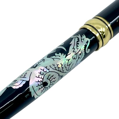 Nacreh Inlay Mother of Pearl Design Handmade Ballpoint Pen Retractable Executive Gift Deluxe Rollerball Point Black Ink (Dragon) - Image 2