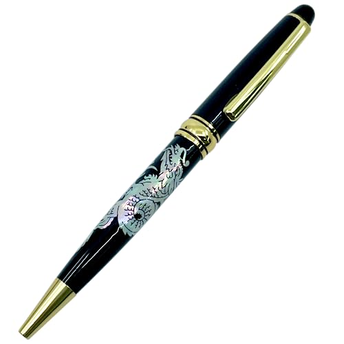 Nacreh Inlay Mother of Pearl Design Handmade Ballpoint Pen Retractable Executive Gift Deluxe Rollerball Point Black Ink (Dragon) - Image 3