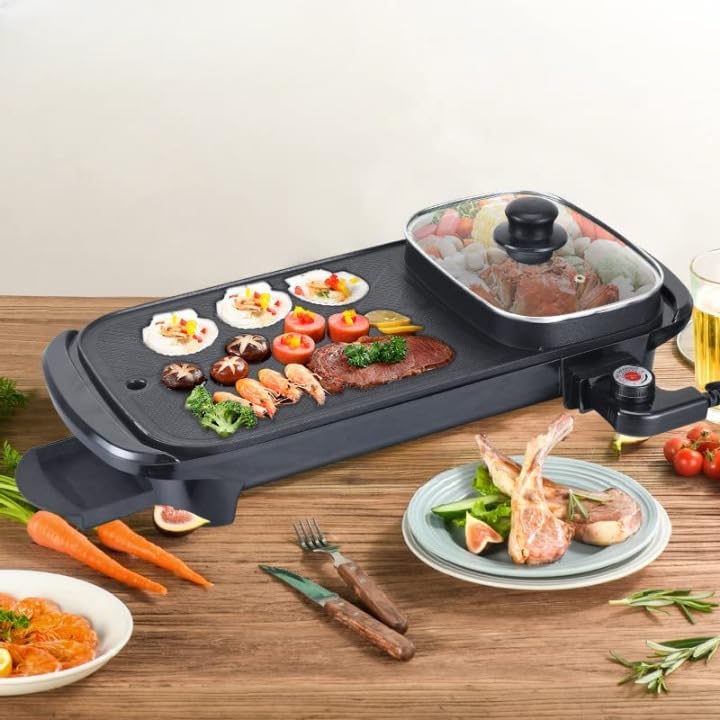 MVM Enterprise MVM Enterprise 2 in 1 Multifunctional Nonstick Electric BBQ Raclette Hotpot with Grill Pan Black  - Image 5