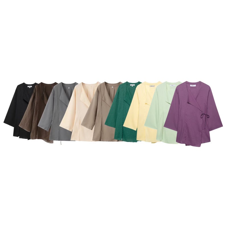 Export Summer Women'S Linen Kimono Cross Jacket Fashion Pants Suit For Women - Image 2
