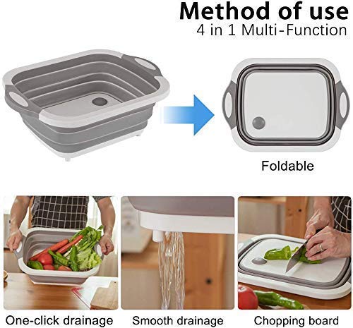 Divik Divik Collapsible Kitchen Cutting Board Dish Tub Storage Basket with Collapsible Dish Tub Vegetable Fruit Washing Draining Basket with Plug Folding Washbasin - Image 4
