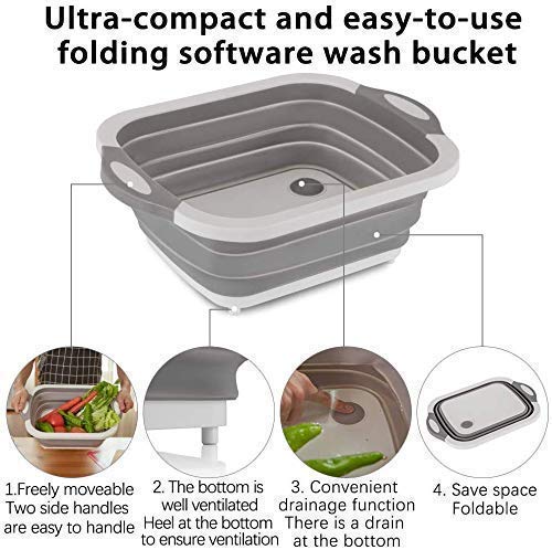 Divik Divik Collapsible Kitchen Cutting Board Dish Tub Storage Basket with Collapsible Dish Tub Vegetable Fruit Washing Draining Basket with Plug Folding Washbasin - Image 2
