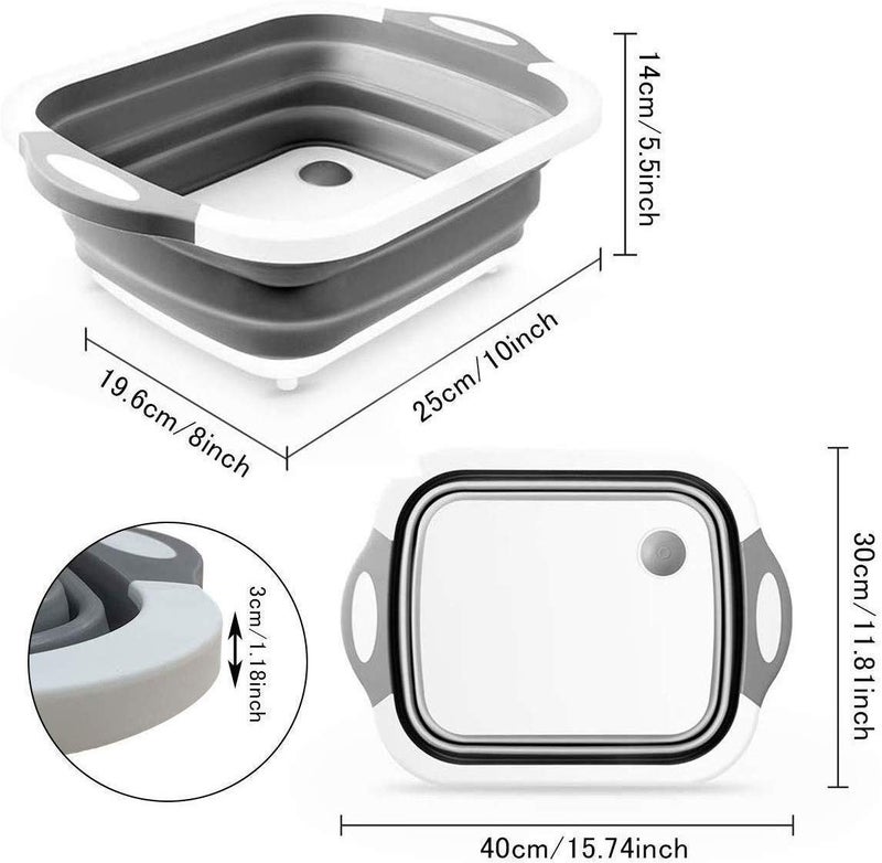 Divik Divik Collapsible Kitchen Cutting Board Dish Tub Storage Basket with Collapsible Dish Tub Vegetable Fruit Washing Draining Basket with Plug Folding Washbasin - Image 3